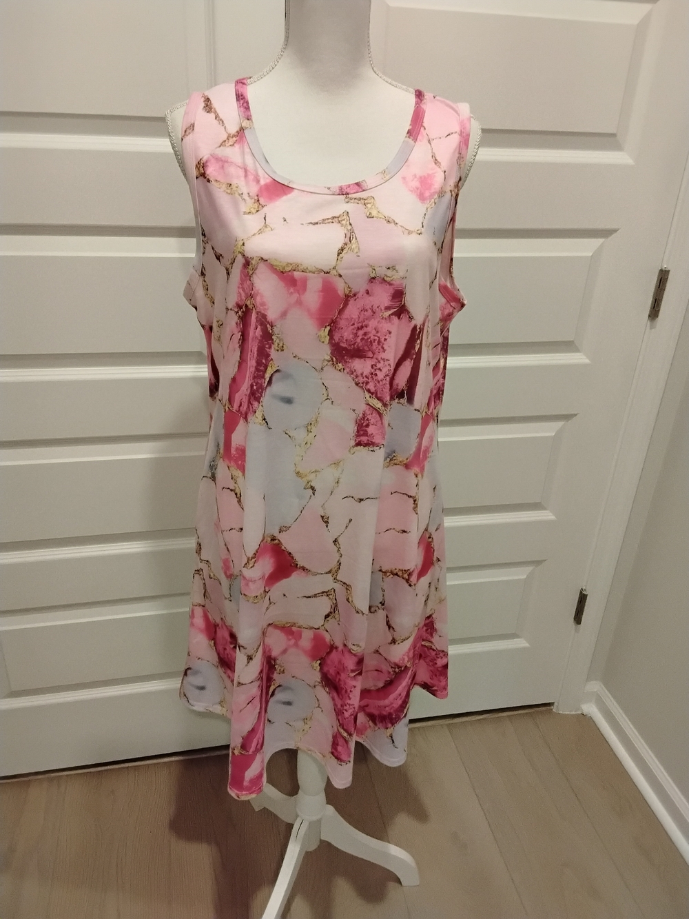 3 For $10 - Pink Marble-Print Sleeveless Summer Swing Dress